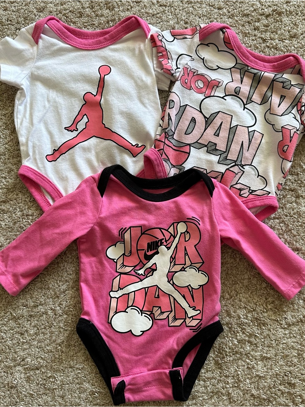 Jordan Pink and White Baby One-Piece Bodysuit Set